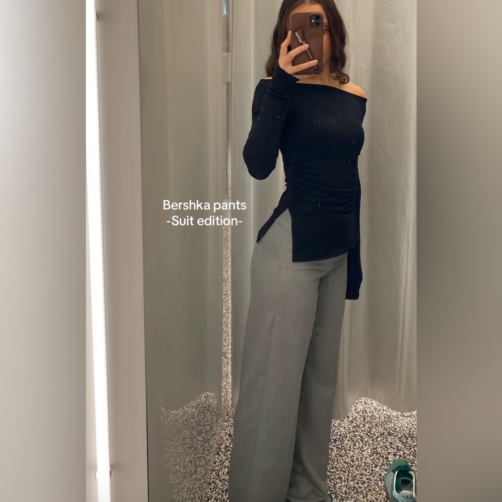 Grey straight leg pants